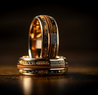 Vente en gros de lots de cordes de guitare et météorite avec feuille d'or Bague de promesse en tungstène pour mariage en or rose pour homme