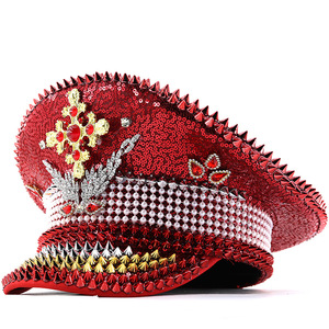 Studded Cadet Cap Party Hat with Rhinestones &amp; <strong>Rainbow</strong> <strong>Sequins</strong> - Glam Bride Style Hat - Product Image 1