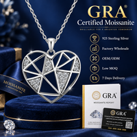 Collier Cœur Géométrique en Argent Sterling 925 avec Pendentif Moissanite Triangle Treillis pour Femme, Bijoux Fins Modernes, Vente en Gros