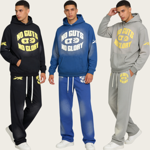 Conjunto Deportivo Personalizado de Invierno, Sudadera Holgada con Capucha, Pantalones Deportivos, Estampado en Serigrafía, Felpa de Algodón - Product Image 1