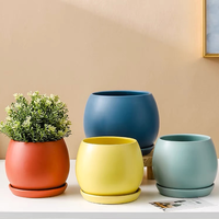 Vente en gros Cactus Succulent Pots de fleurs modernes Mini jardinière intérieure ronde en céramique Pots de jardin avec plateau