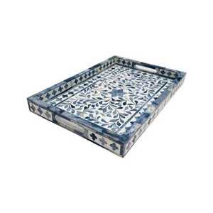 Plateau de service décoratif artisanal bleu et blanc pour la maison, la cuisine, la table à manger, le service du thé et du café, cadeau - Product Image 1