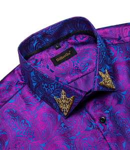 Luxury <strong>Purple</strong> Paisley Tuxedo <strong>Shirts</strong> Beaded Dobby Fabric Long Sleeve Turn-down Collar Men's Wedding Prom Formal <strong>Dress</strong> <strong>Shirt</strong> - Product Image 4