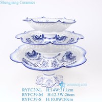 RYFC High Foot Blauw en wit porselein Milieuvriendelijk plantenpatroon Fruitschaal Thuis Bruiloft Decoratief Keramisch Hol Snoepbord