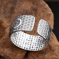 Bagues Pixiu en argent pur 999 pour hommes et femmes, Type d'ouverture, bijou bouddhiste gravé, Sutra, cœur, bijoux
