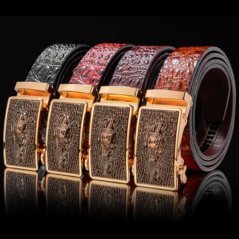 Men's Automatic Buckle Genuine Crocodile Leather Belt Men Red Crocodile Belt