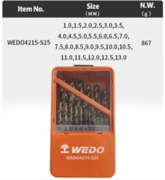 Jeu de forets HSS M2 WEDO de 25 pièces, pointe auto-centrante, grande rainure spirale, acier rapide, 1-13 mm, pour métal, bois, plastique