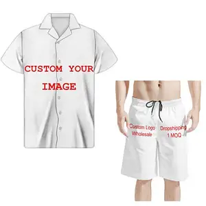 Print On Demand CUSTOM LOGO/NAME/PICTURE/DESIGN Men's Two Piece Short Sleeve Shirt And Beach Pants Sets Sublimation Blank Print