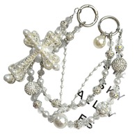 Breloque de téléphone Ace Cross, cordon vintage élégant en perles et strass, pendentif de sac rétro style coréen, bijoux personnalisés avec logo VMI en stock