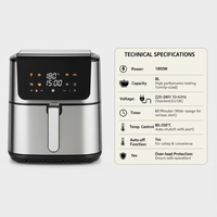 Friteuse à air électrique numérique en acier inoxydable 8L, 1800W, circulation d'air chaud à 360°, minuterie 80-200 min, 80% usage domestique, modèle français
