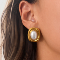 Ensemble collier et boucles d'oreilles AW NEW EDGY OVAL SHELL BOX STACKABLE URBAN MINIMALISM, Dazan HOT, plaqué or 18 carats, acier inoxydable