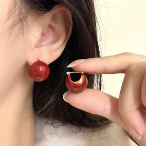 Guadagni all'ingrosso gioielli da donna orecchini a forma di cuore con geometria e cerchio in smalto rosso retrò Vintage orecchini da donna di fidanzamento - Product Image 3