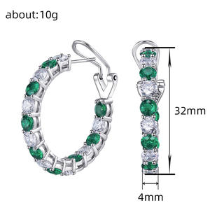 Orecchini a Cerchio in Argento 925 Blu con Gemma Verde Taglio Brillante Rotondo e Montatura a Griffe per Donna, Gioielli da Festa - Product Image 6