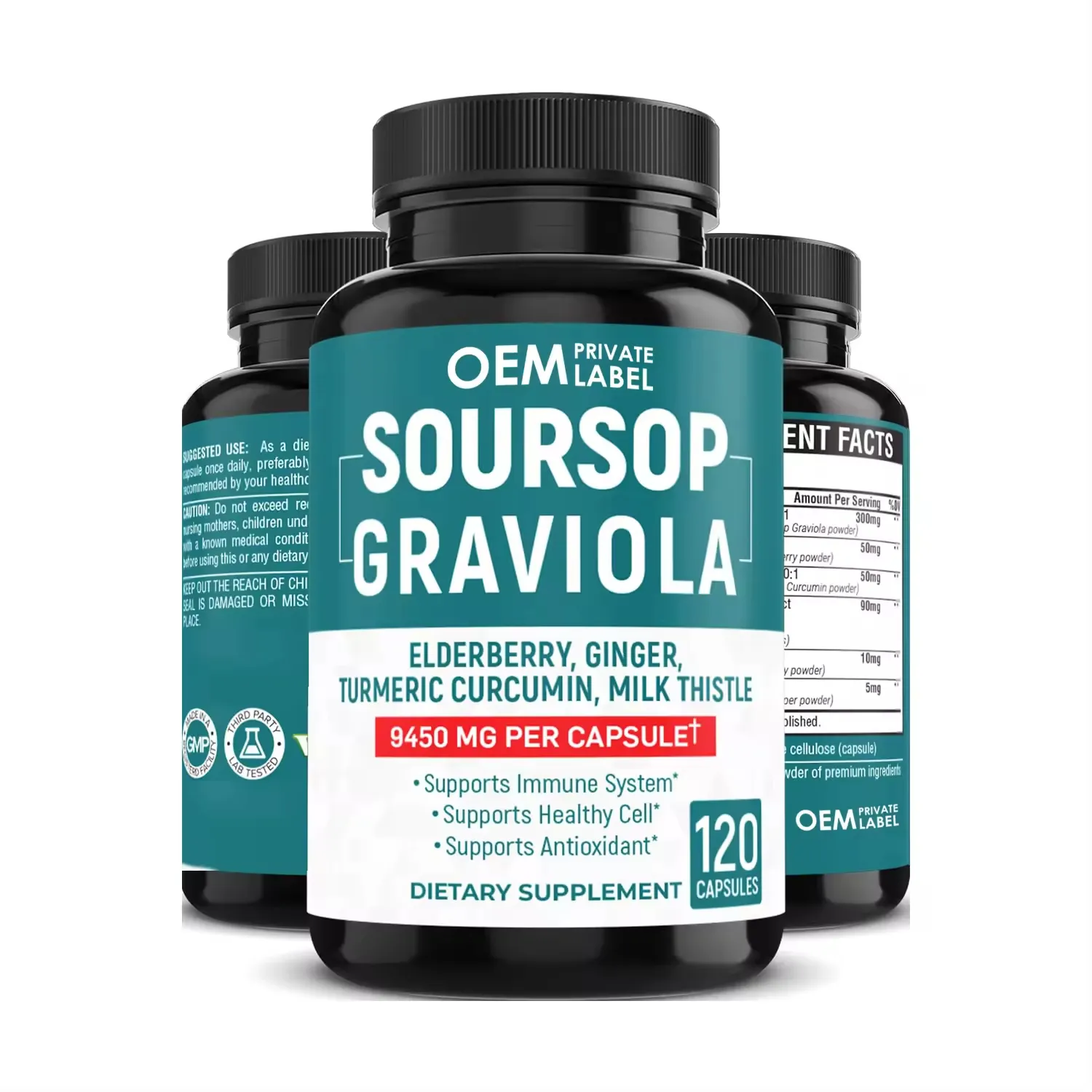 Soursop Graviola Extract Capsules With Curcumin Support Antioxidant Healthy Cell Supplement Graviola Leaves Extract Powder Pills