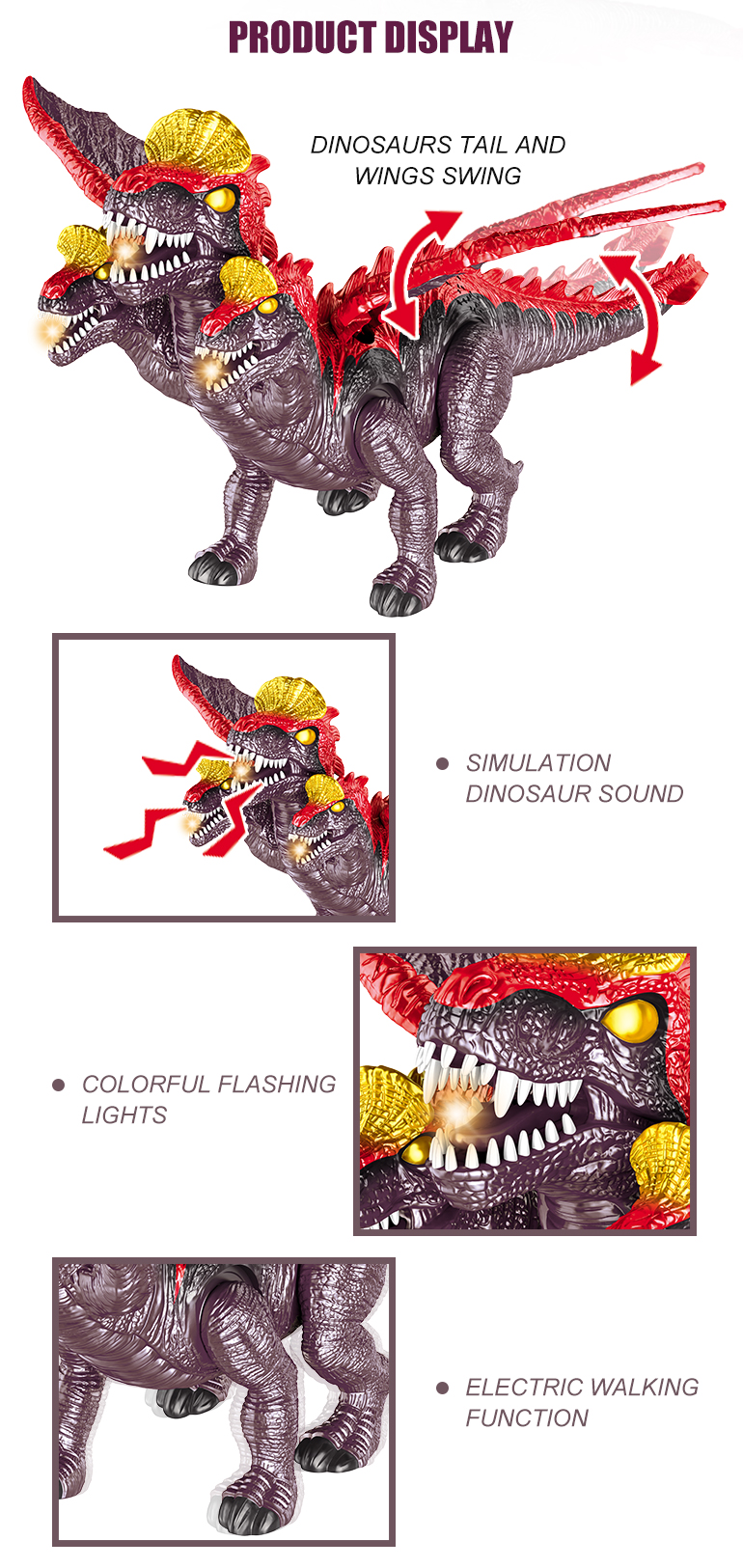 プラスチック製本物のスイング翼尾3頭翼竜シミュレーションB/Oおもちゃ