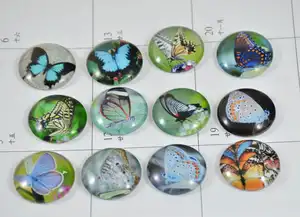 Low Price Custom Round Shape Clear Butterfly Crystal Glass Dome Fridge Magnets For Decoration