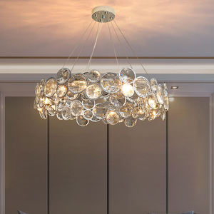 设计师风格创意圆形不锈钢铬银水晶现代吊灯婚礼装饰卧室图书馆 - Product Image 2