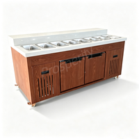 Comptoir de bar à salades réfrigéré commercial, table de préparation de buffet en bois grainé avec bacs GN