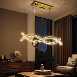 Tối giản sang trọng phòng ăn đèn bàn cá tính sáng tạo dải dài Led pha lê Đèn chùm thiết kế thanh sóng - Product Image 4