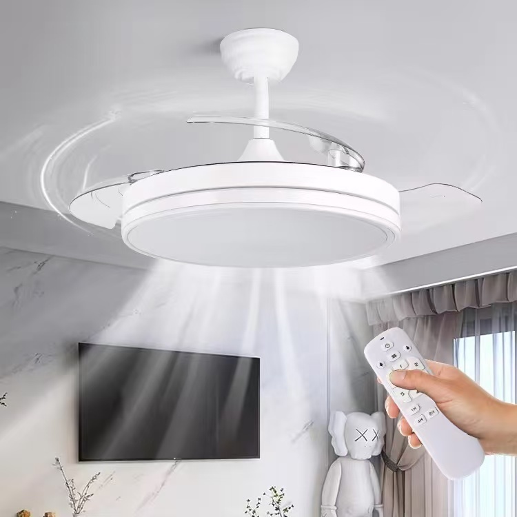 2025 NEW Modern Restaurant Mute Simple Invisible Iron Chandelier 220V LED Ceiling Fan Light for Home