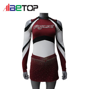Jupe de cheerleading personnalisable pour l'identité d'équipe |   Ensemble dos nu découpé bordeaux, blanc et noir, service OEM personnalisé en Spandex/Polyester - Product Image 6