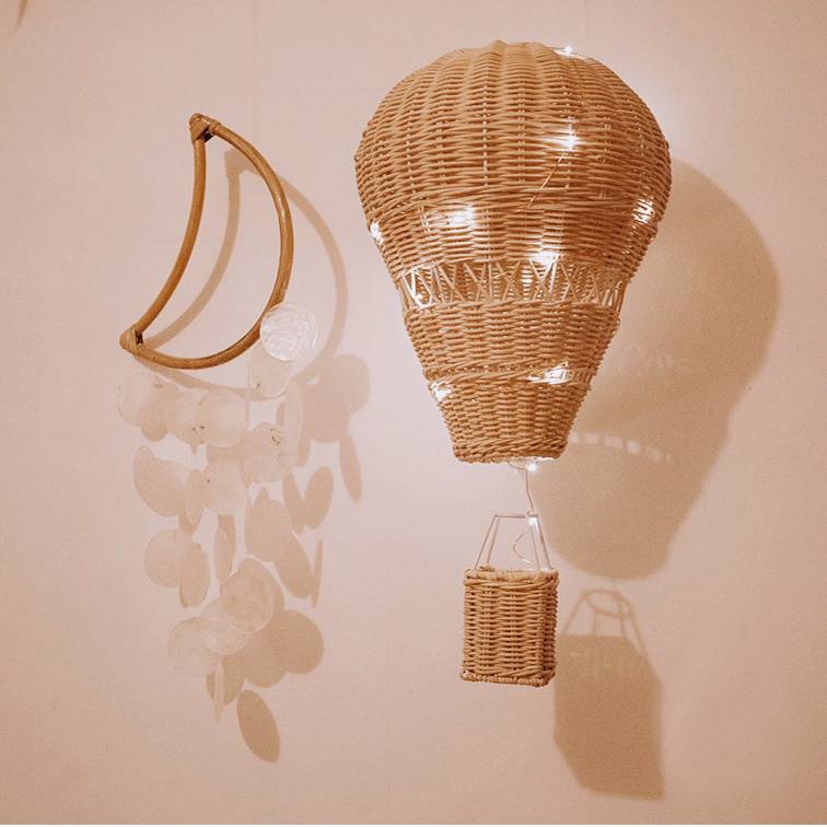 New ins style LED hand woven rattan hot air balloon for kids room decoration photography creative rattan decor