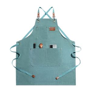 En gros, Tablier à bretelles en toile épaisse et denim, style luxe léger, à lacets croisés, à manches, motif floral, pour le jardinage, tendance - Product Image 1