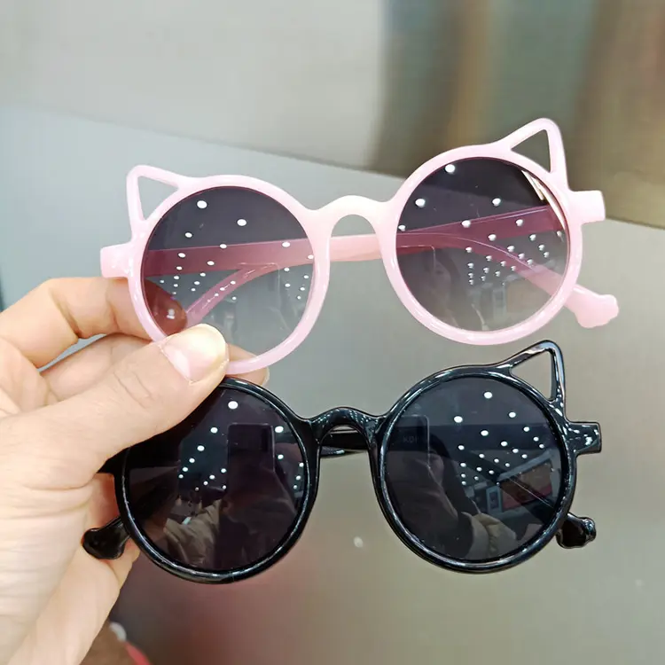 2021 moda Uv 400 çocuk Retro gözlük tasarımcıları yenilik küçük erkek kız yaş 3-8 yuvarlak sevimli kedi kulak çocuk güneş gözlüğü