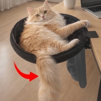 Lit pour chat moderne pliable à fixer au bureau, type grotte, gain de place, hamac pour chat à fixation par pince, robuste 20 kg, en peluche douce, lavable, pliable, pour bureau
