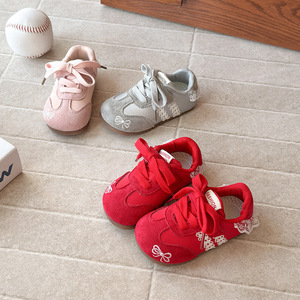 Scarpe da ginnastica per bambini in stile coreano, sneakers con fiocco ricamato e lacci per ragazze - Product Image 3