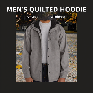 New Autumn Men's Casual Hooded Bomber <b>Jacket</b> Quilted Bonded Front Logo Windproof Breathable Coat - Product Image 2