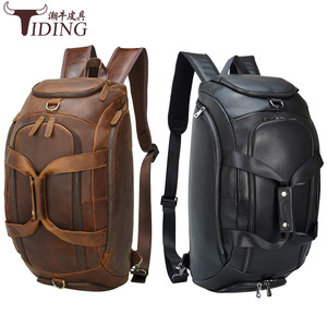 Tiding Genuine Leather <b>Backpack</b> Large Capacity Travel Bag With Shoe Compartment Unisex <b>Brown</b> Black - Product Image 1