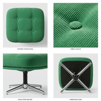 Pouf pivotant moderne en velours côtelé avec base chromée et repose-pieds capitonné pour salon