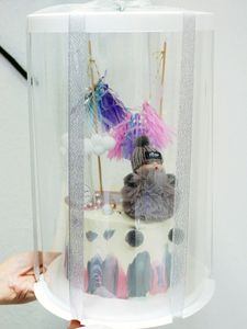 カスタムロゴストックサンプルPETトール透明紙ラウンドケーキボックススクエアロールクリアホワイトプラスチックベーカリーケーキボックス - Product Image 4