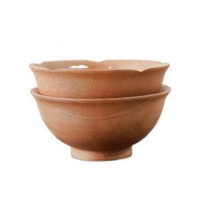 Nouveau bol de riz en bois de hêtre écologique sculpté avec un design mignon de fleur de prunier rond pour le camping - Product Image 3
