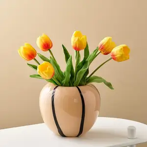 Glass Round Ball Vase for FlowersBlack Striped Vintage Decor,Decorative Globe Living Room Office Centerpiece Shelf