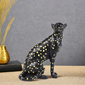 Estantería de mesa de oficina en casa moderna, escultura de decoración de Pantera, estatua de leopardo de resina negra con lunares dorados - Product Image 1