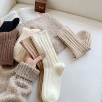 Chaussettes en laine d'hiver pour femmes, épaisses, écologiques, style coréen, couleur unie, haute qualité