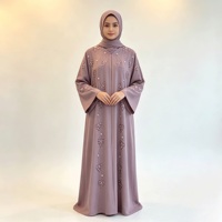 Ensemble Abaya brodé mauve pour femme, robe intérieure à manches cloche, tenue modeste, vêtements musulmans islamiques