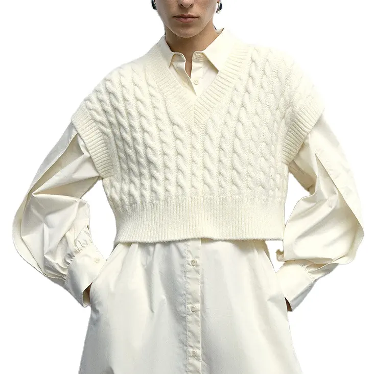 Gilet en tricot doux 100% coton jacquard pour femme