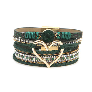 Hot Selling Bohemian Multi-layer <b>Leather</b> <b>Bracelet</b> Handmade Woven PU Magnetic Buckle Bangle for Women - Product Image 6