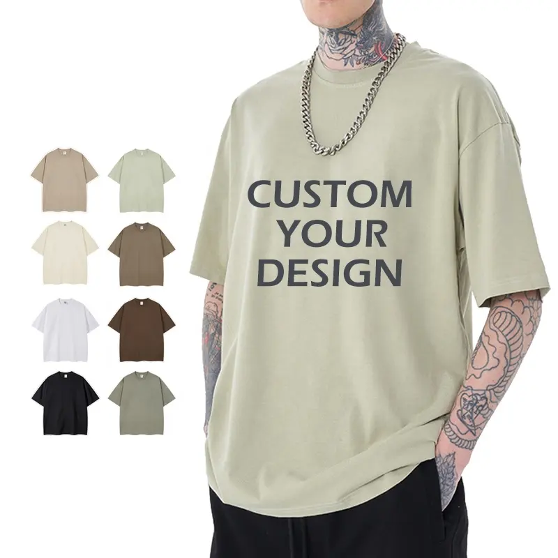 Yüksek kaliteli pamuk düz gömlek gevşek Fit damla omuz özel Logo baskılı tasarım ağır büyük boy erkek T Shirt