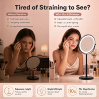 Miroir de maquillage LED à hauteur réglable avec commande tactile, grossissement 3X, miroir de beauté intelligent avec luminosité réglable OEM ODM