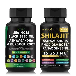 BlYODE Shilajit kapsul untuk energi laut moss kapsul Ashwagandha Burdock akar suplemen untuk dukungan imun berat badan sehat