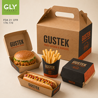 Juego de Empaque de Comida Rápida Kraft Impreso Personalizado, Caja para Hamburguesas, Pollo Frito, Hot Dogs, Papas Fritas, Bolsa de Papel, Empaque para Restaurantes para Llevar