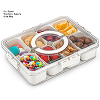 Boîte de rangement alimentaire portable en plastique PET pour cuisine, avec couvercle et poignée, à 4, 6 ou 8 compartiments, pour collations, fruits et autres aliments.