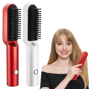 2 Dalam Satu Rambut Pelurus dan Pengeriting Cordless Cepat Dipanaskan Sisir Listrik Panas Sikat Atlet Curling Putra Nirkabel Alat Styling Rambut