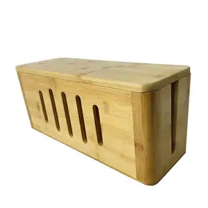 Custom Bamboo Storage Box Charging Box Power Strip Bins Cable Management Container Cable Box For Wholesale