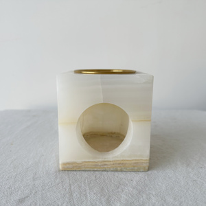 SH STONE ménage 90mm blanc Mable Onyx moderne poli 1 an cylindre marbre brûleur à huile essentielle bougeoir bougeoir cubique - Product Image 4