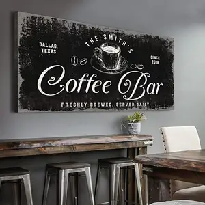 キッチンコーヒーステーションビジネスキャンバスカスタムコーヒーバーサインキャンバス壁アート装飾看板家のための